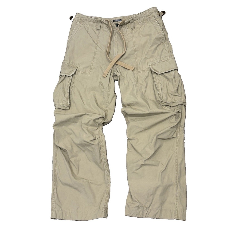 Vintage Y2K Polo Ralph Lauren Cargo Auth Military Surplus Pants 34x30 Baggy Tan